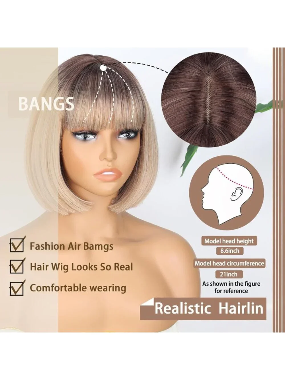 Blonde Bob Wig with Bangs | Short Ombre Dirty Blonde Hair for Women